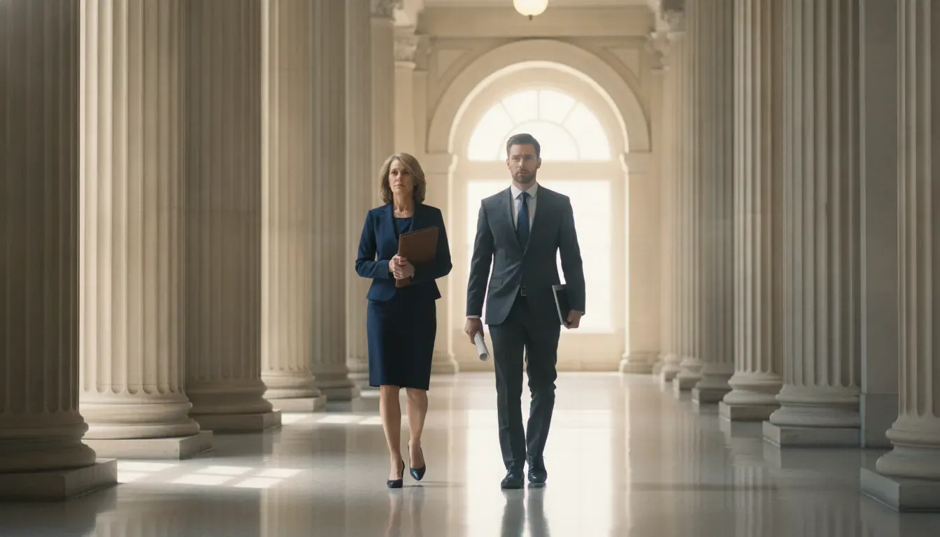 Florida murder defense attorney and client walking through a courthouse hallway