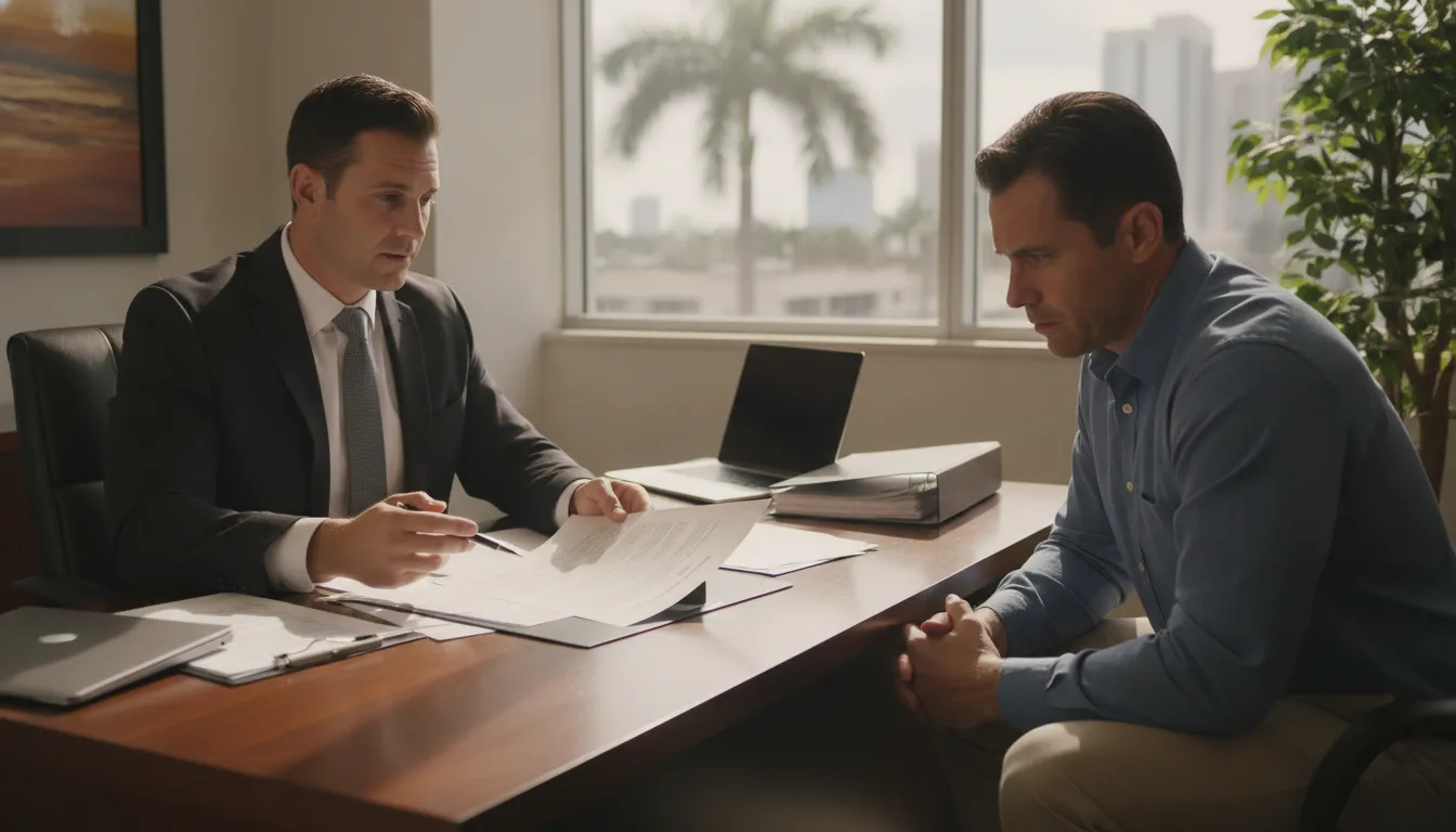 Criminal defense lawyer reviewing a Florida home search with a homeowner