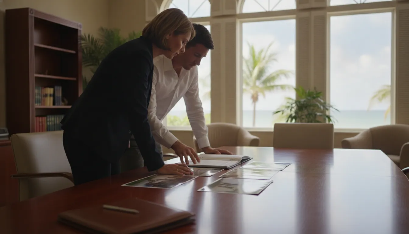 Lawyer reviewing documents and evidence in a Florida theft case