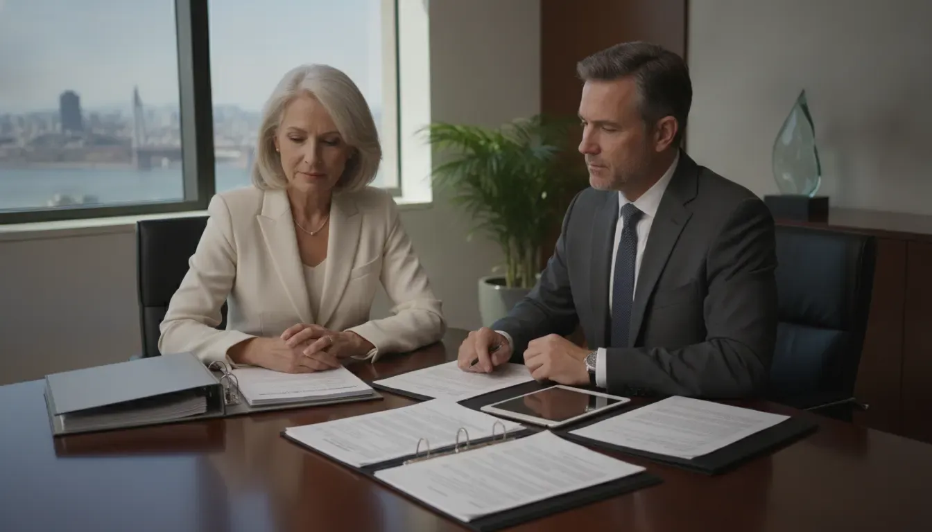 Trustee and legal advisor reviewing California trust administration records