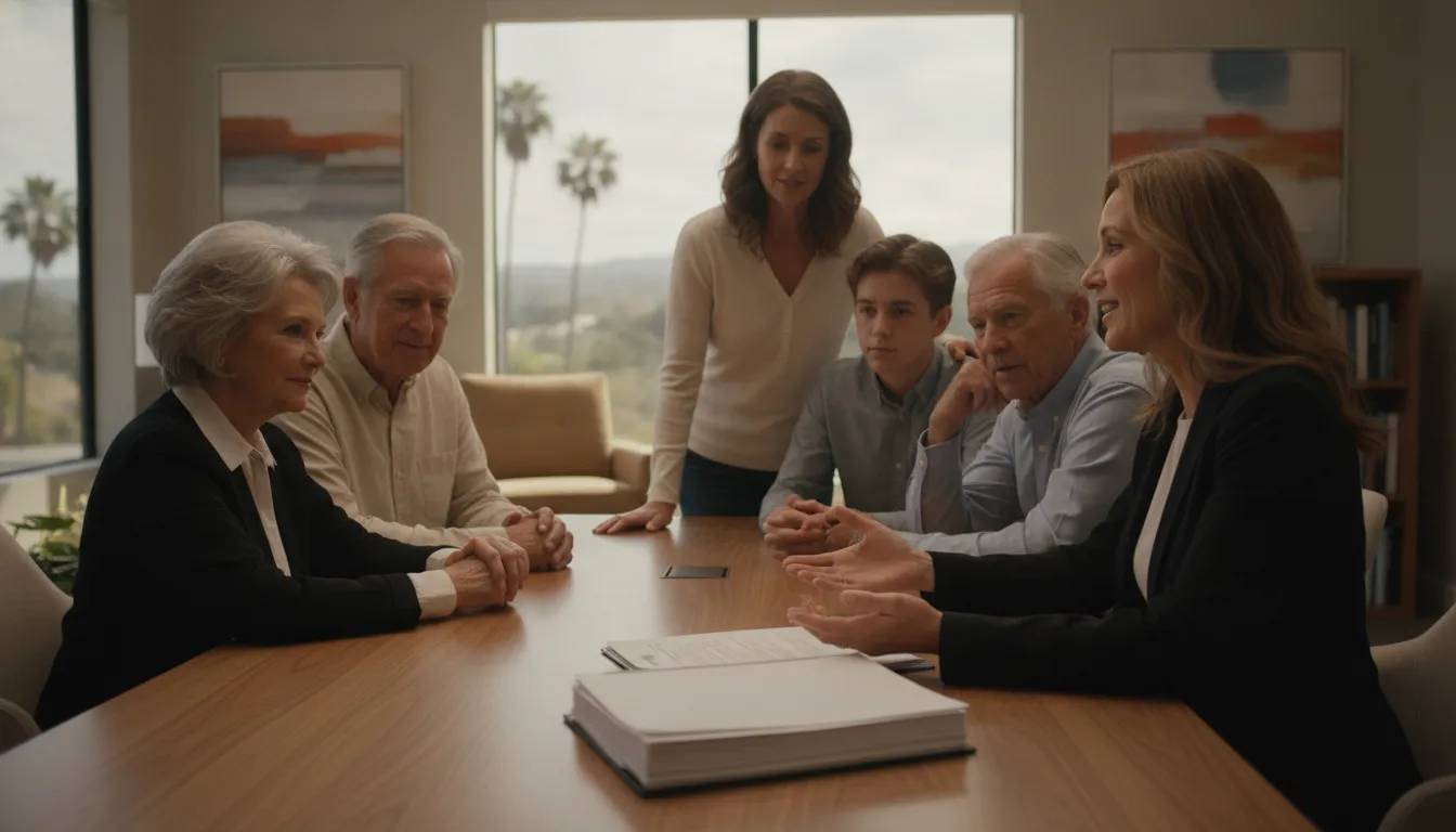 California attorney meeting with a family to explain fiduciary duties and trust responsibilities