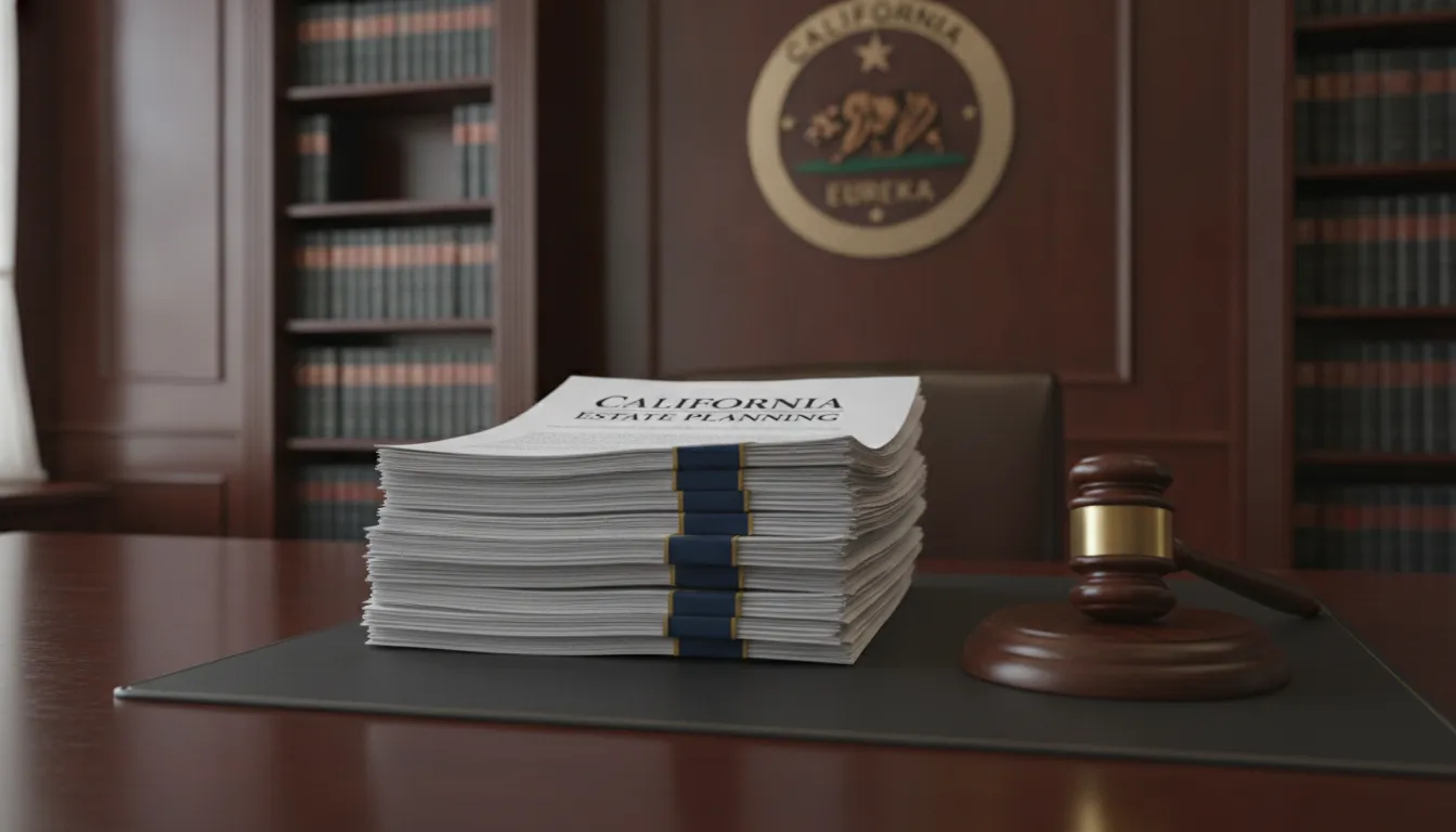 California estate planning legal documents on a law office desk