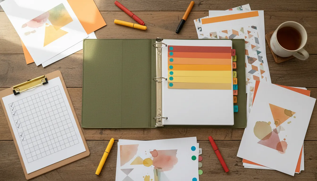 CDA portfolio workflow with labeled binder dividers and checklist