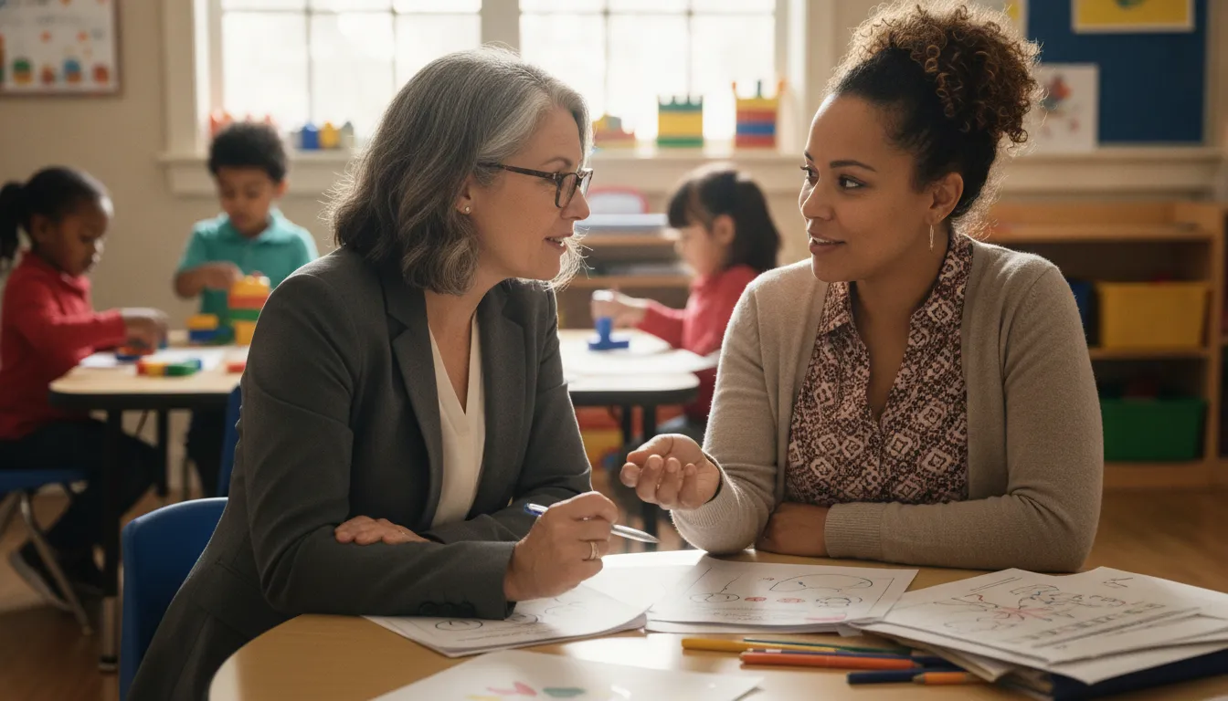 Head Start teacher and mentor discussing professional learning