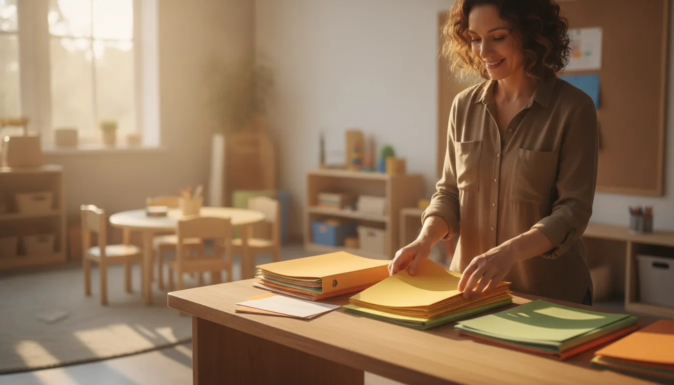 Early childhood educator organizing CDA renewal professional development materials