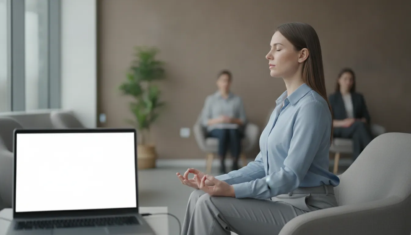 Early childhood educator using a calm breathing technique before the CDA exam