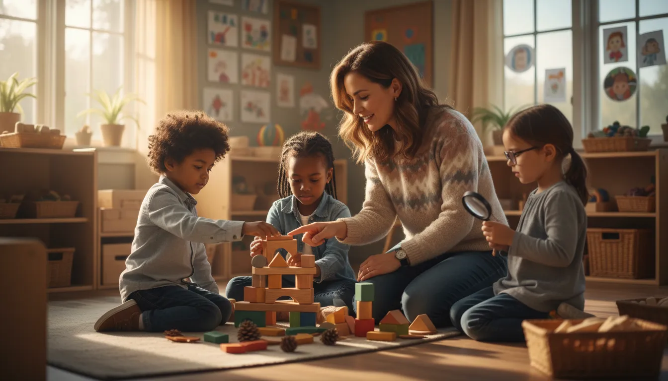 Preschool teacher demonstrating developmentally appropriate practice during an observation