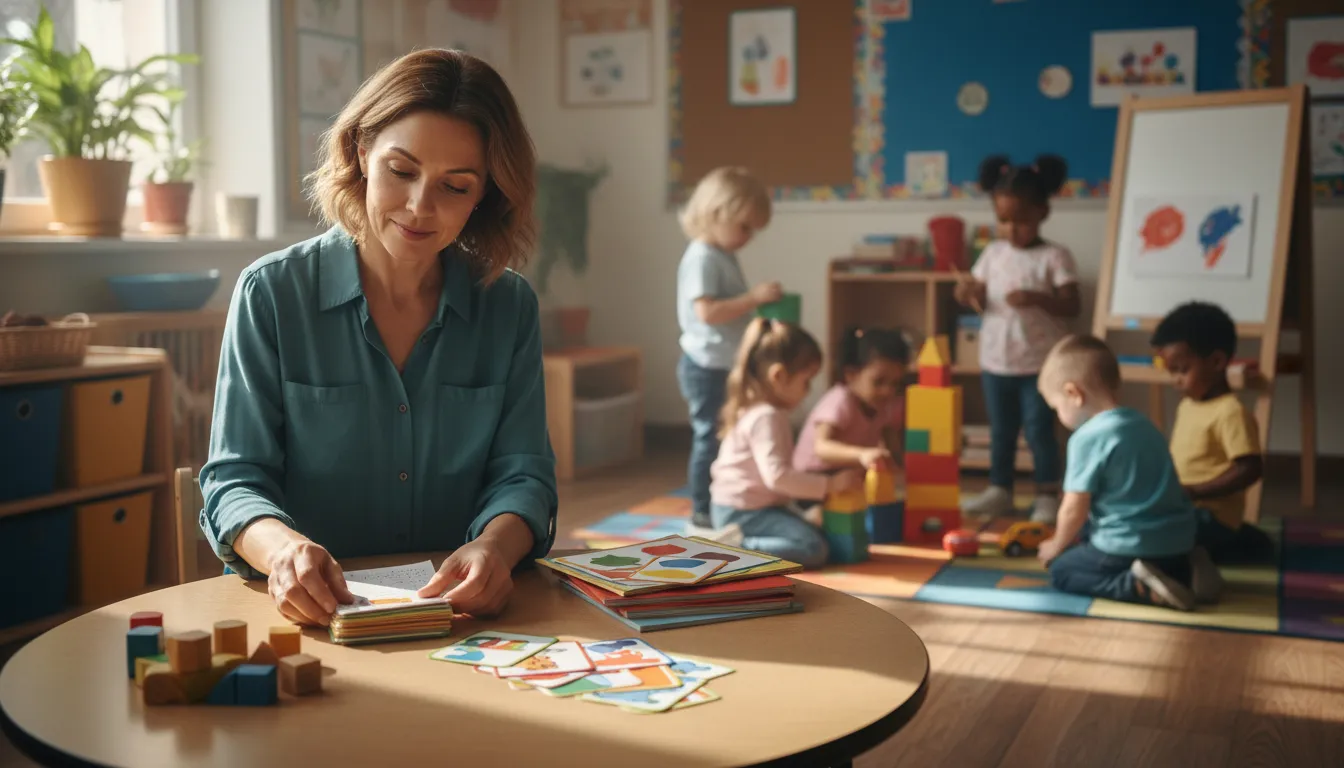 Educator organizing preschool CDA observation prep materials