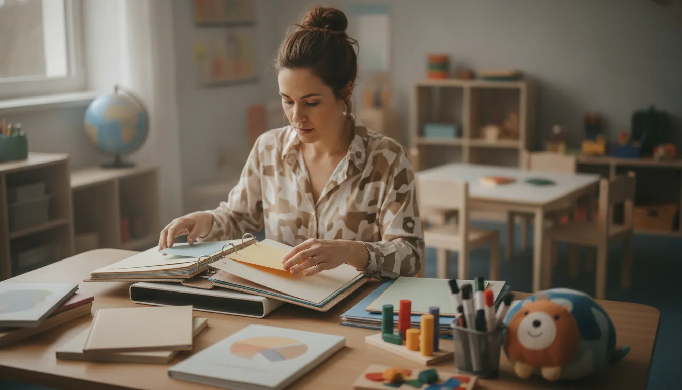 Early childhood educator organizing a CDA Professional Portfolio