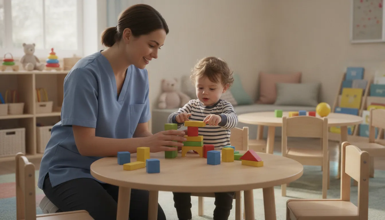 Child care teacher gaining CDA work experience with infants and toddlers in a classroom