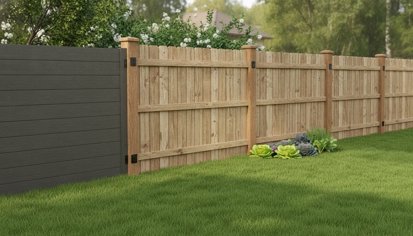 Fencing that won't warp: capped composite fence beside weathered wood