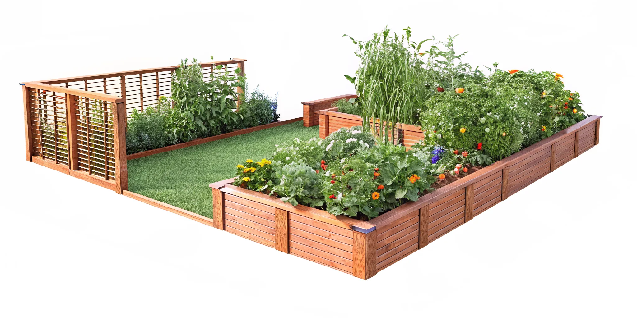 L-shaped raised garden bed using a compact backyard corner