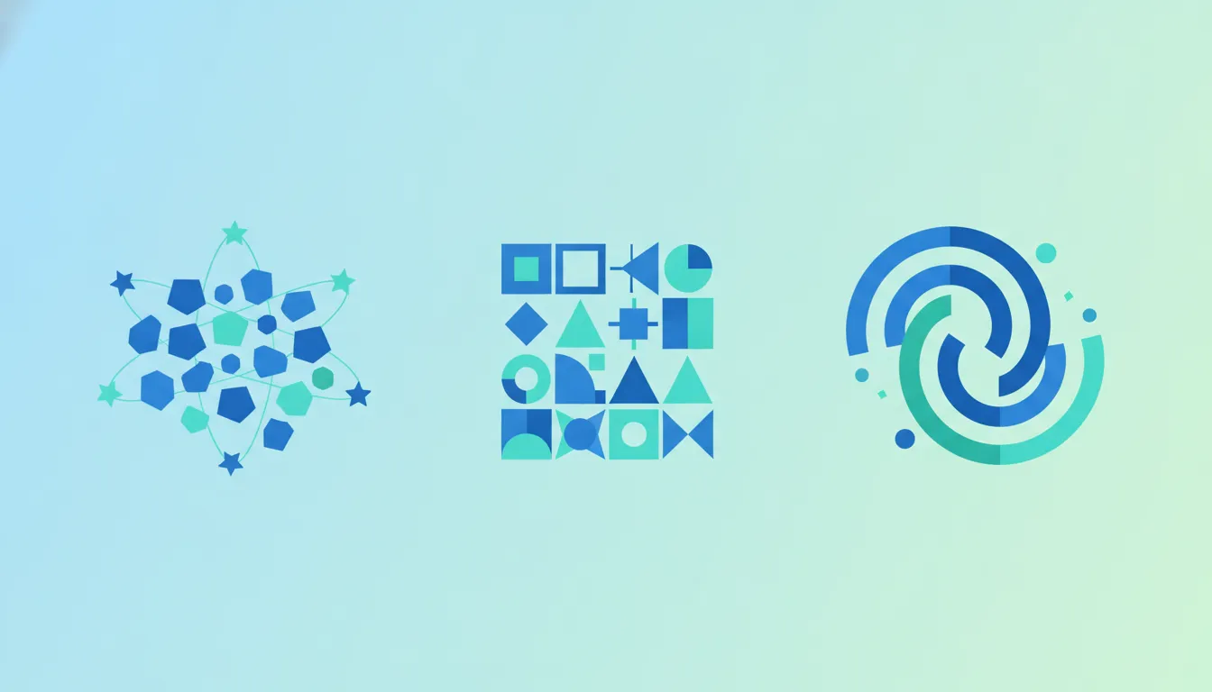 Abstract geometric comparison of three team engagement structures in blue and teal