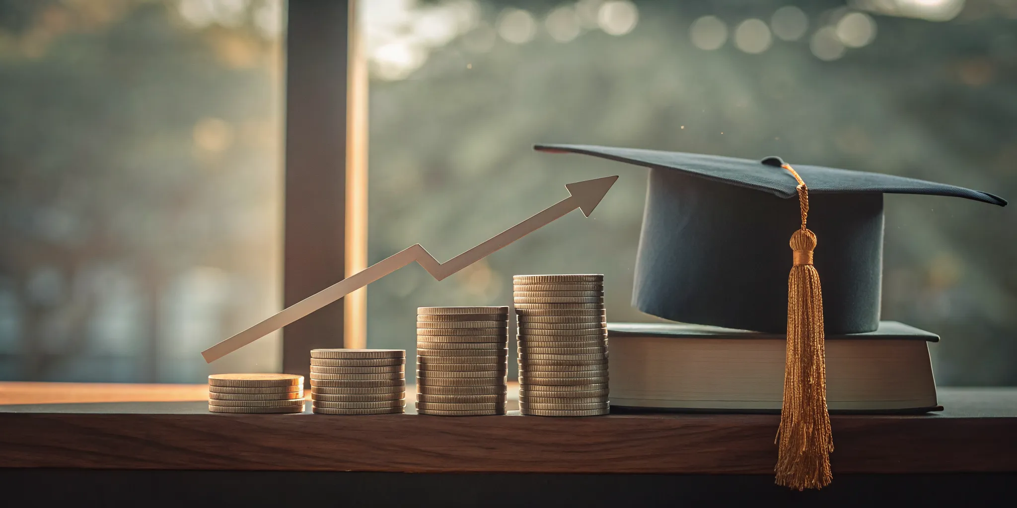 Graduation cap next to a growing savings chart representing college savings planning