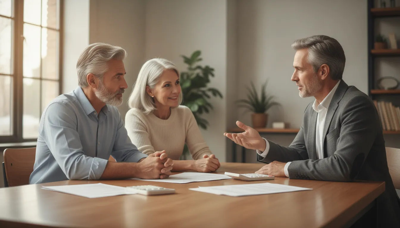 Couple reviewing a retirement catch-up plan with a financial advisor