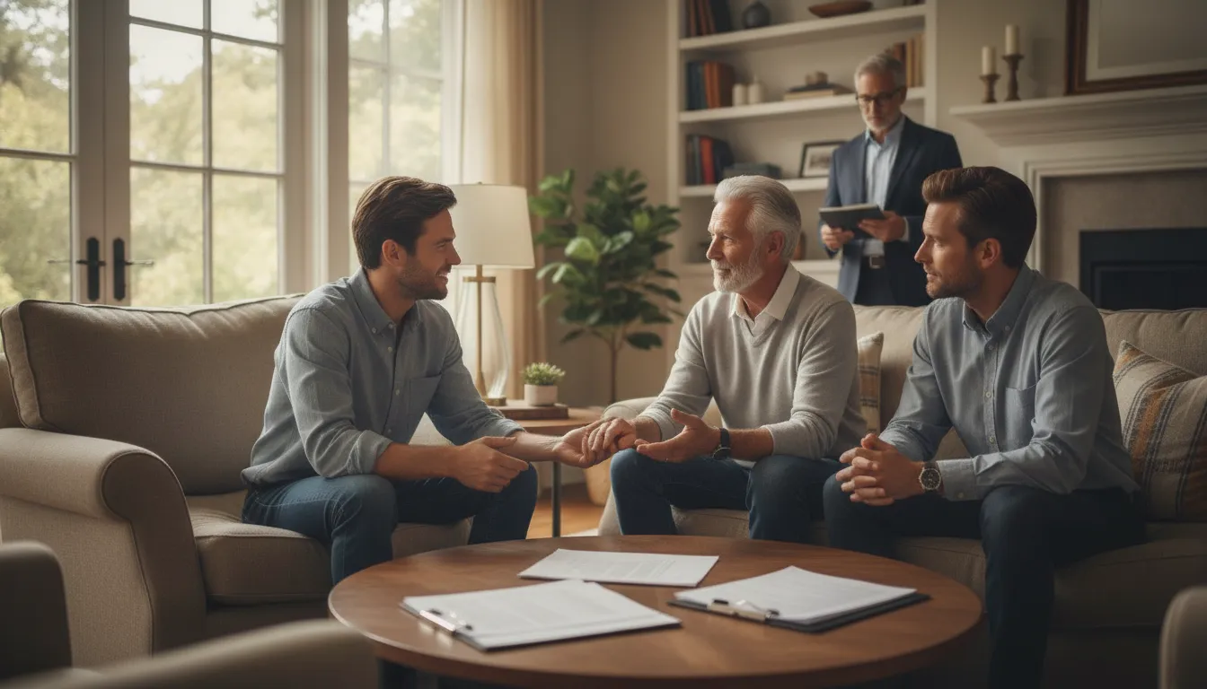 Family discussing healthcare and financial powers of attorney for retirement