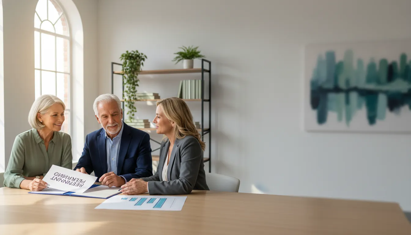 Retirees reviewing options with an independent financial advisor during a planning conversation