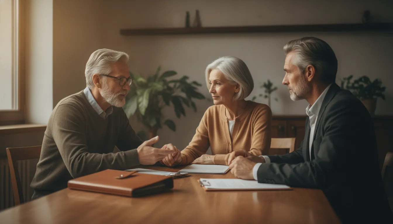 Retired couple discussing a retirement income strategy with a financial planner