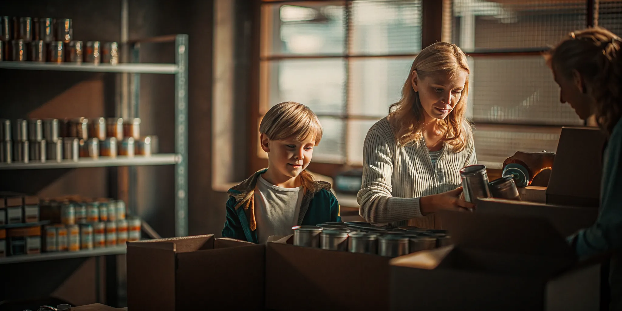 Family volunteering at a West Virginia community food bank