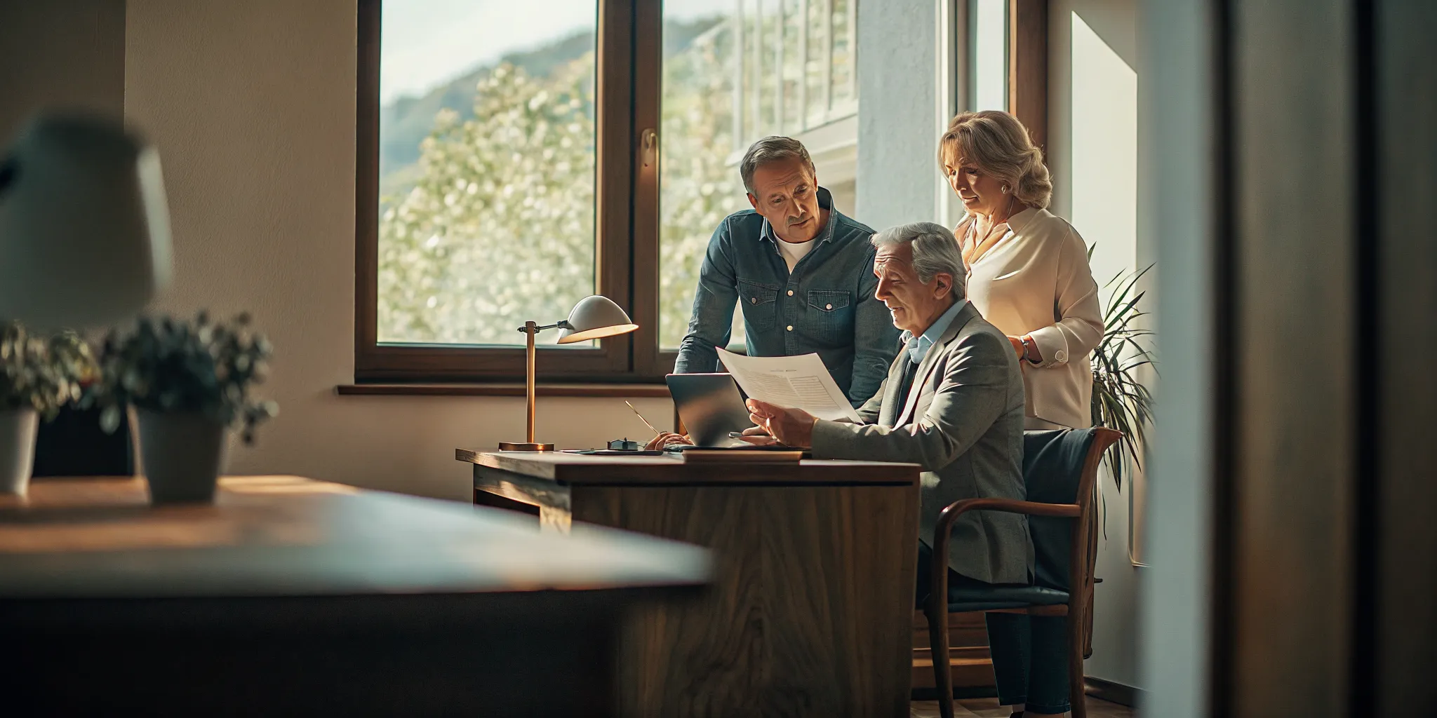 Retiree and planner reviewing net unrealized appreciation choices for employer stock