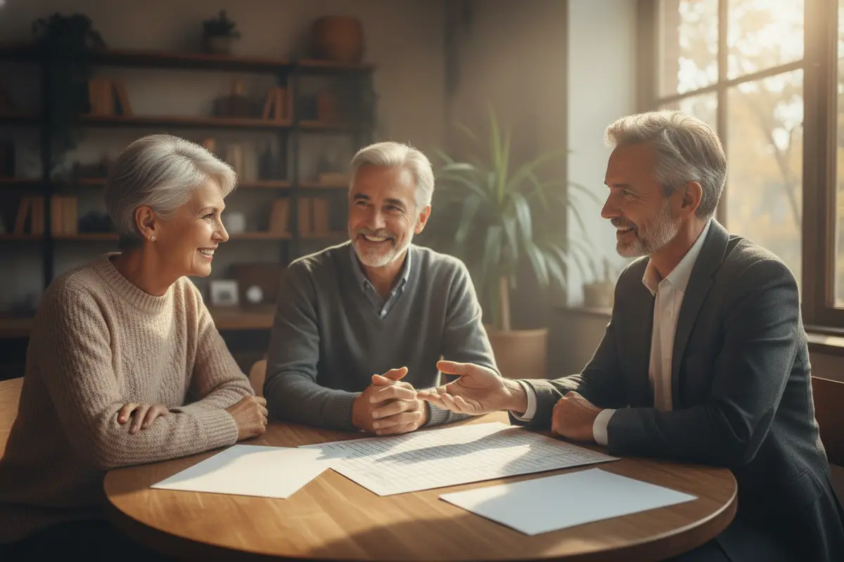 Planner and retiree comparing annual income and Roth conversion scenarios on a blank chart