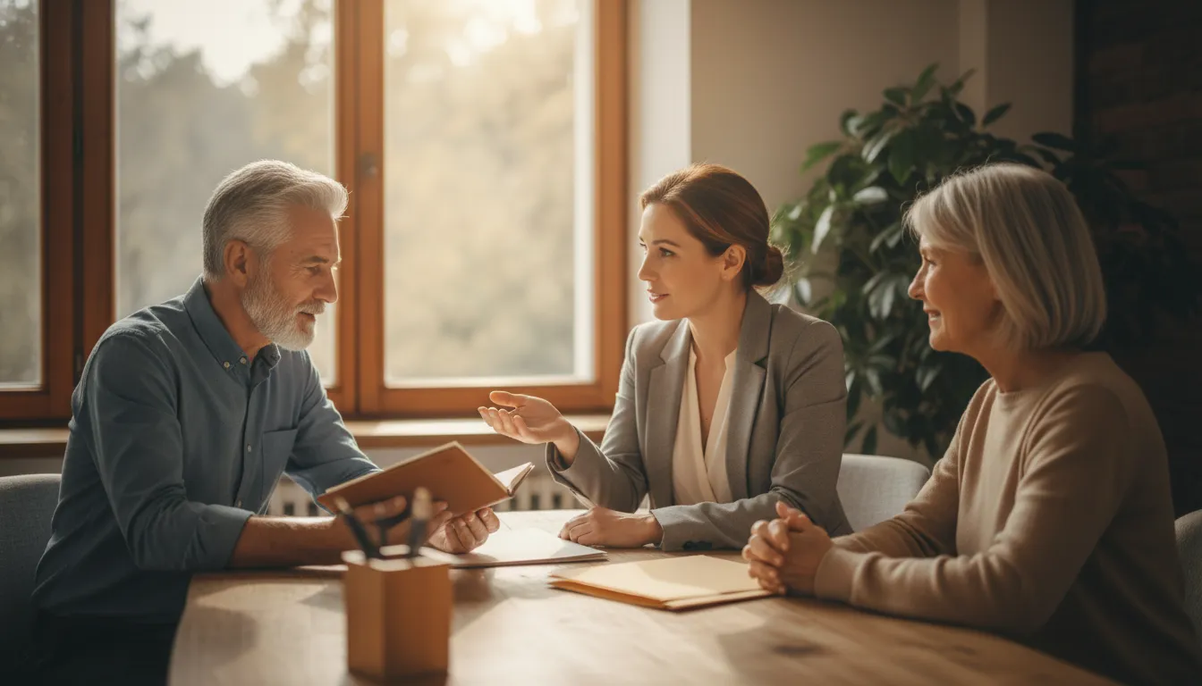 Couple discussing retirement planning questions with a financial advisor
