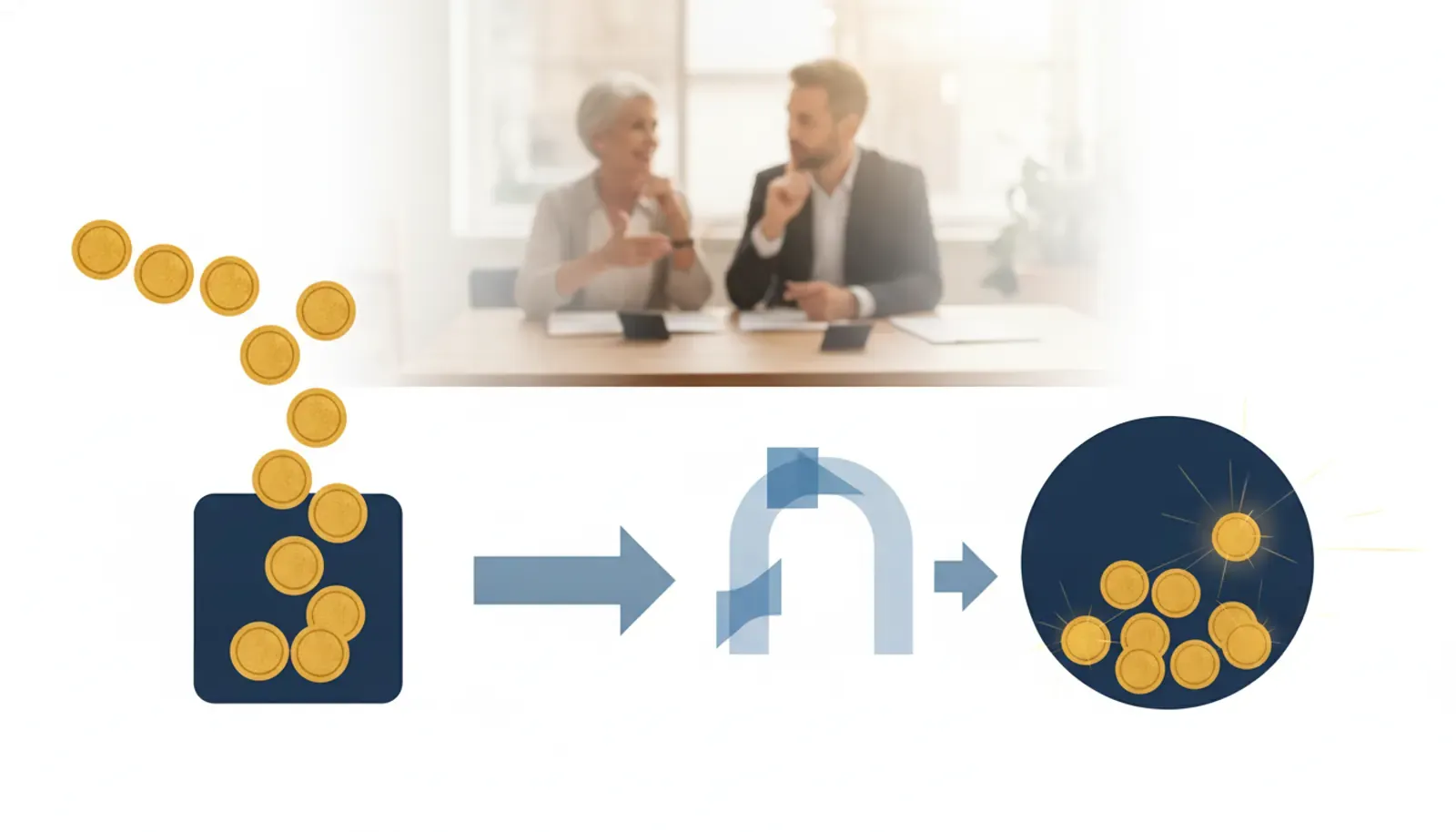 Illustration of Roth contributions moving through conversion rules into a retirement reserve
