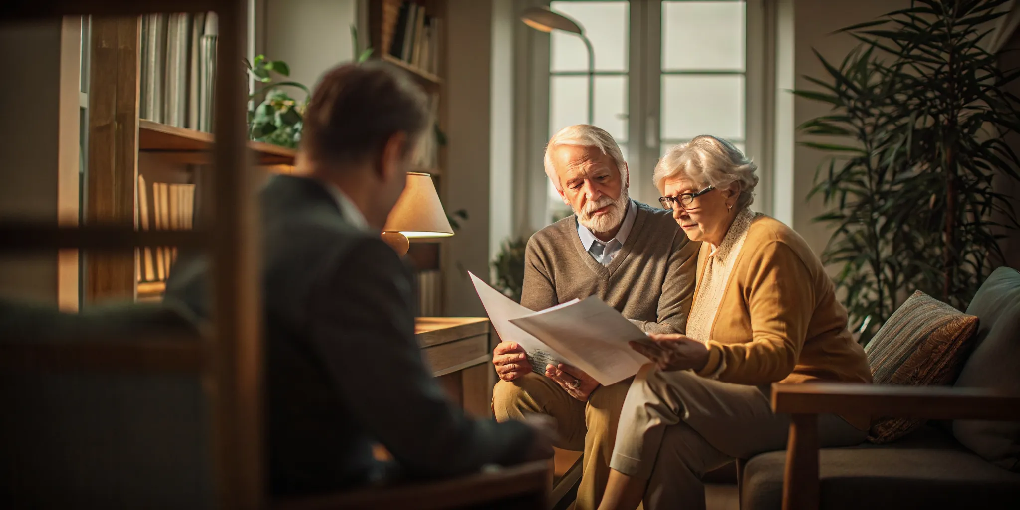 Married couple discussing Social Security survivor benefits and retirement income planning