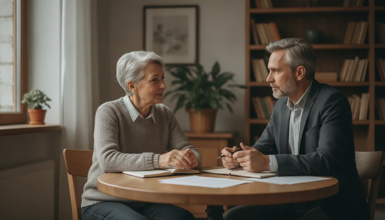 Retired couple reviewing a retirement income plan with an advisor
