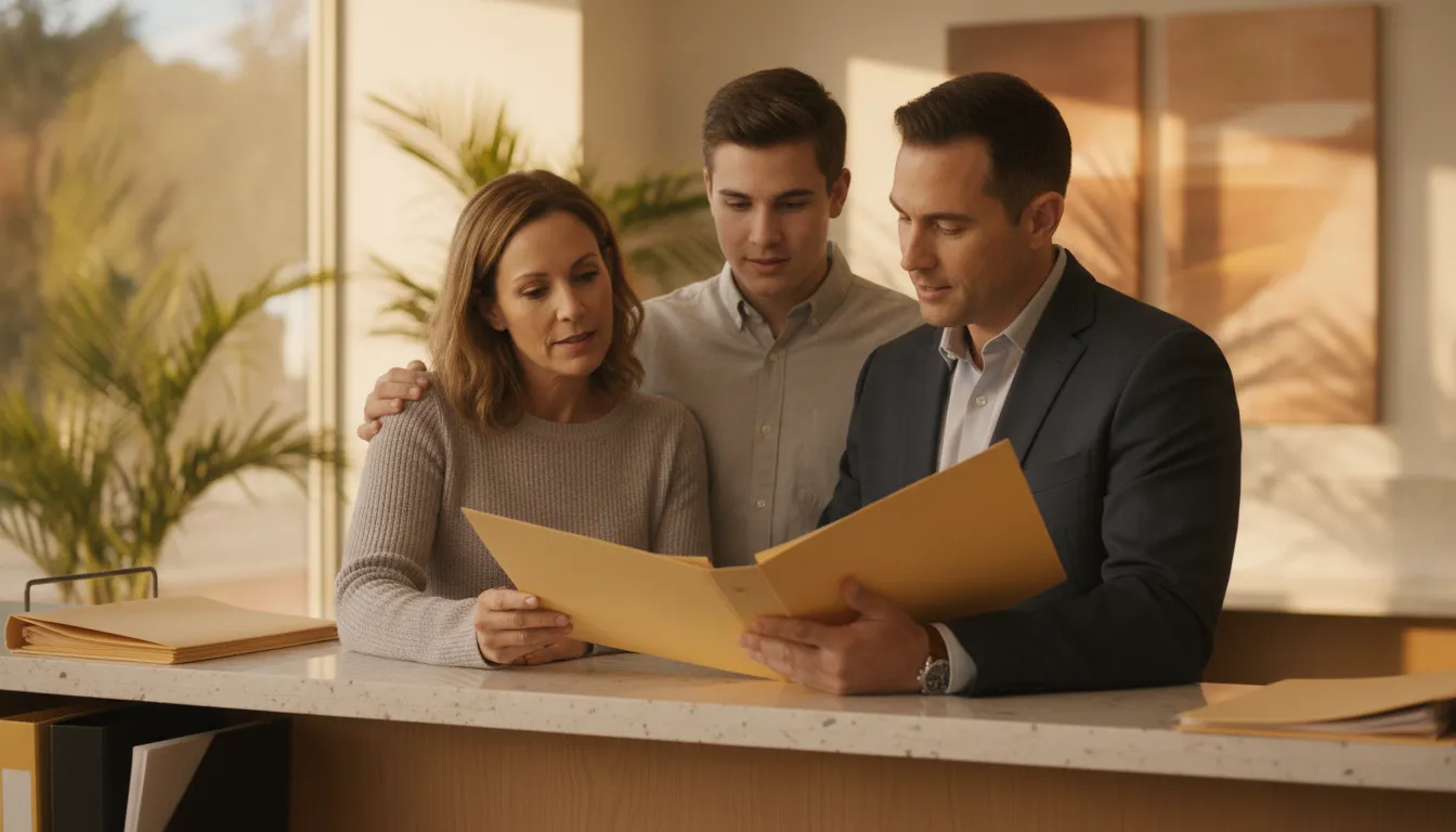 Family reviewing bail bond terms with a bail agent