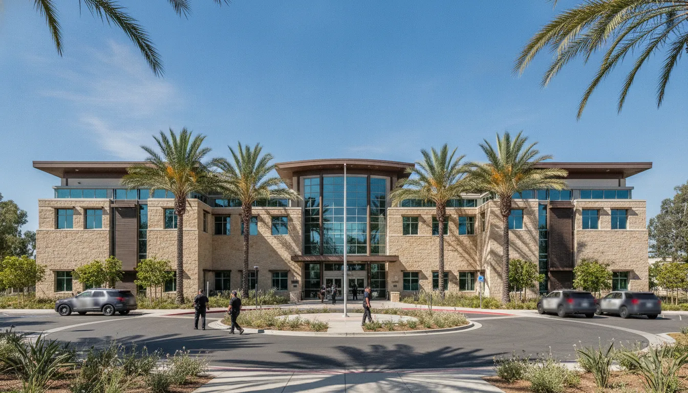 Exterior of a California county courthouse and sheriff building