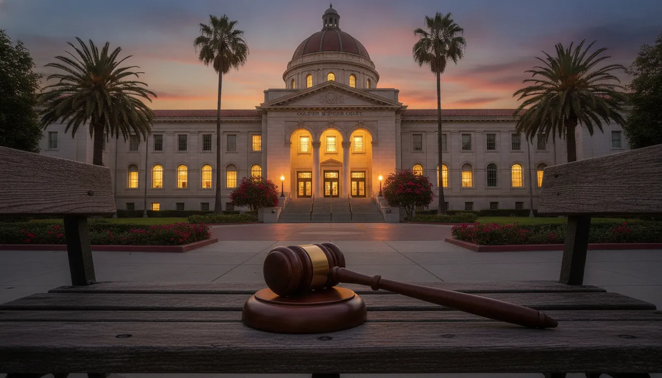 California courthouse building where bail amounts are set by a judge