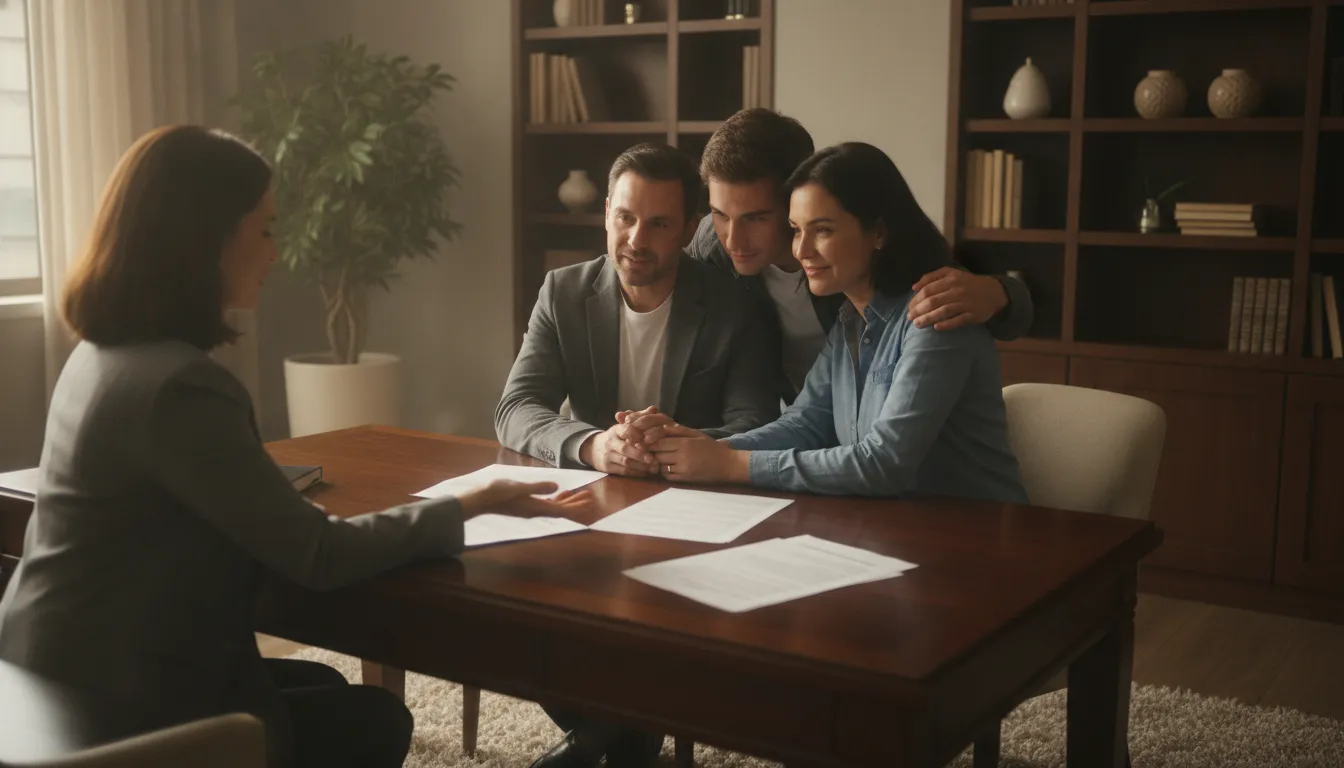 Bail agent and a family reviewing payment plan terms together at a desk