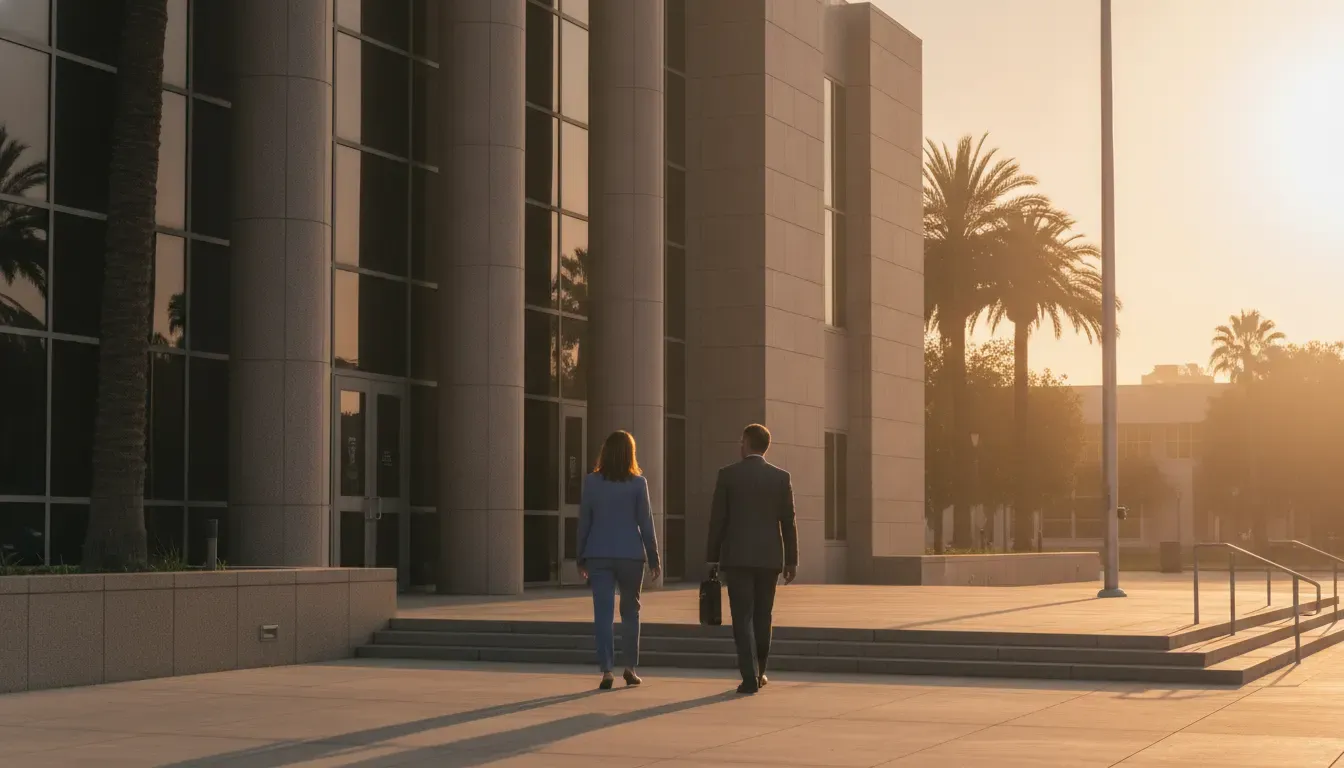 California courthouse representing parole violation court review