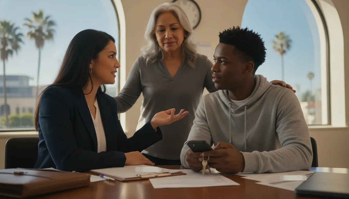 Family preparing information with a California bail bond professional before jail release