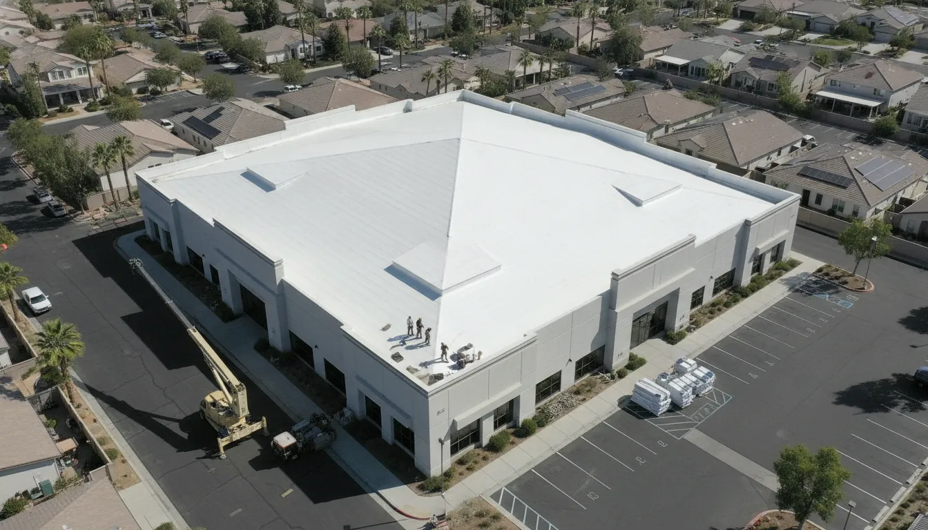 Reflective California cool roof on a commercial property