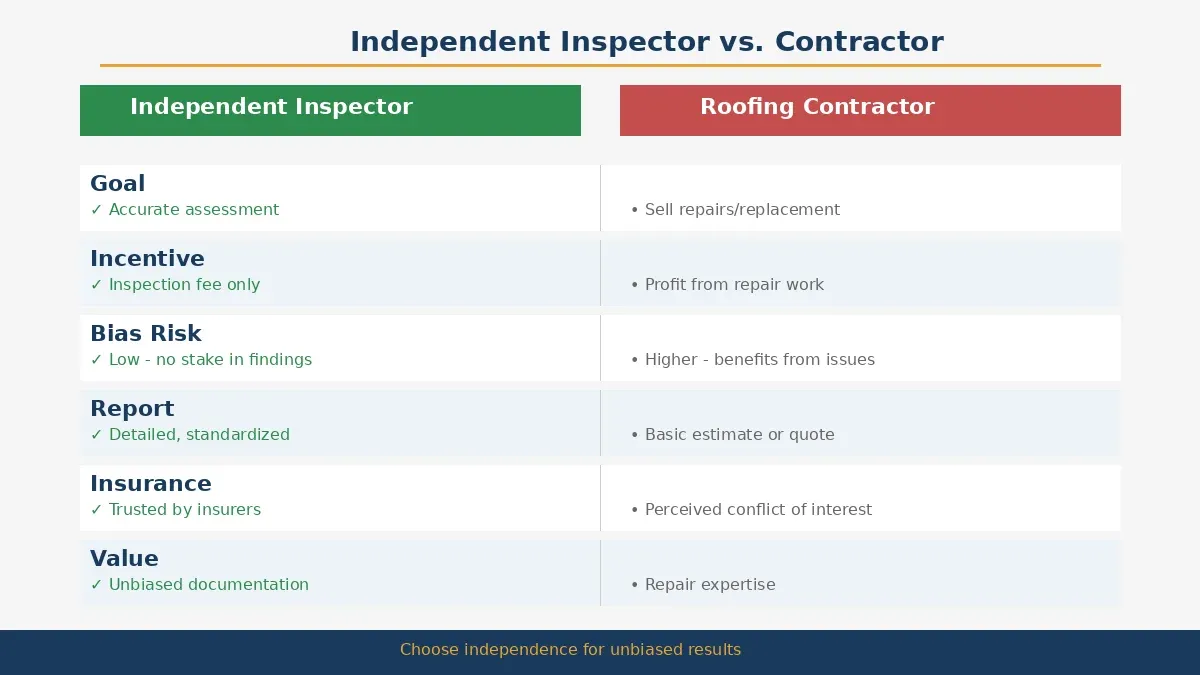 Comparison of certified roof inspection companies and contractor estimates