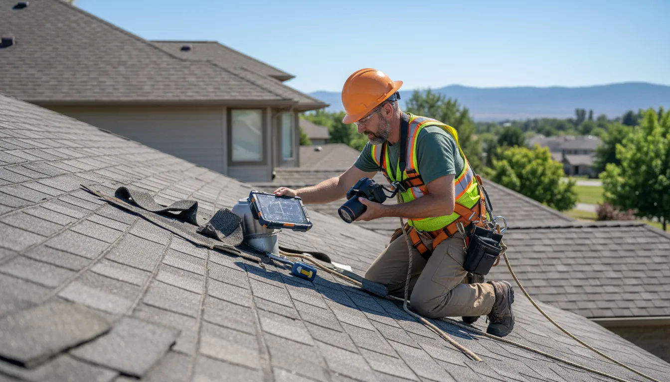 Roof inspection for insurance underwriting documenting storm damage