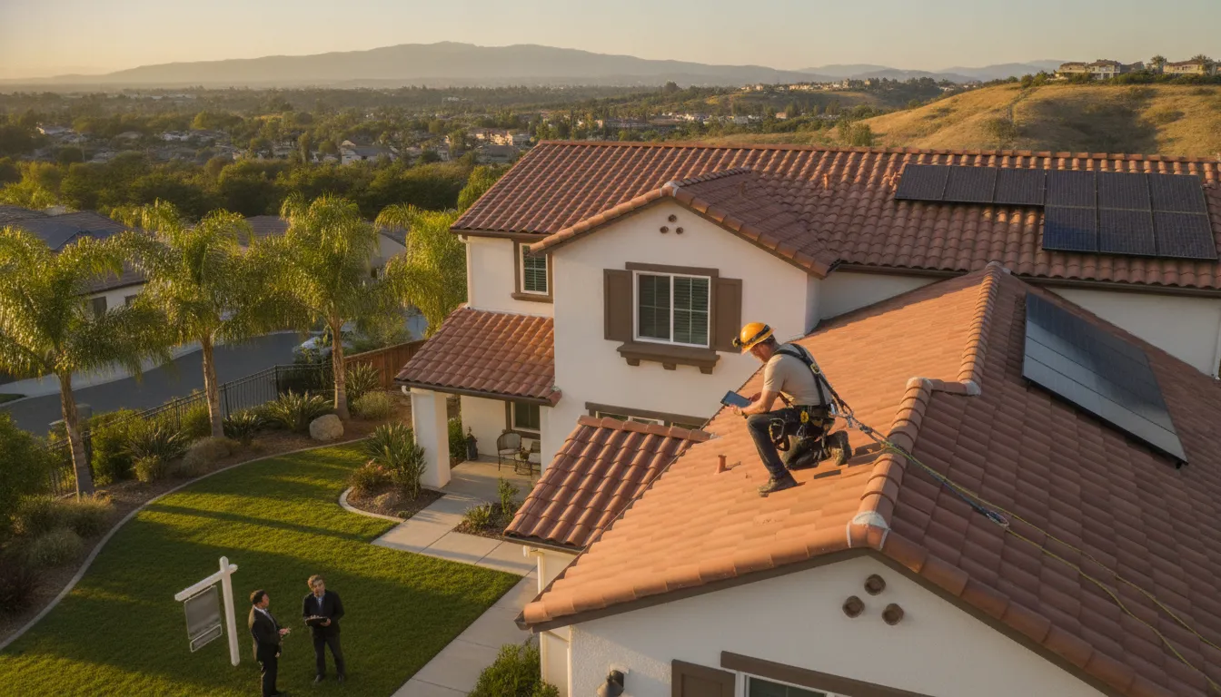Inspector completing a roof certification for an FHA loan in California