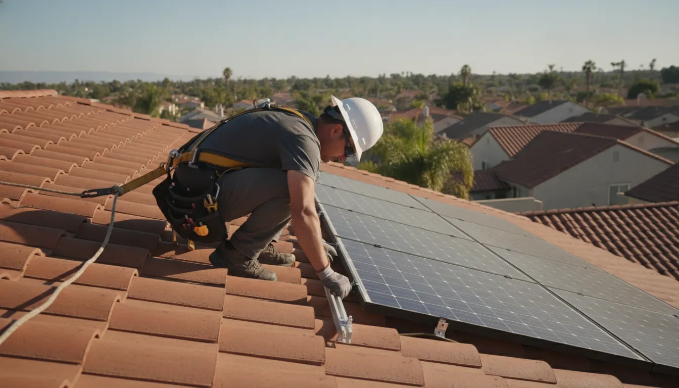 Roof inspection after solar panel installation checking mounts and flashing