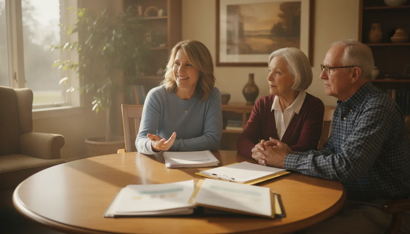 Medicare advisor comparing Advantage and Supplement choices with a Decatur senior couple