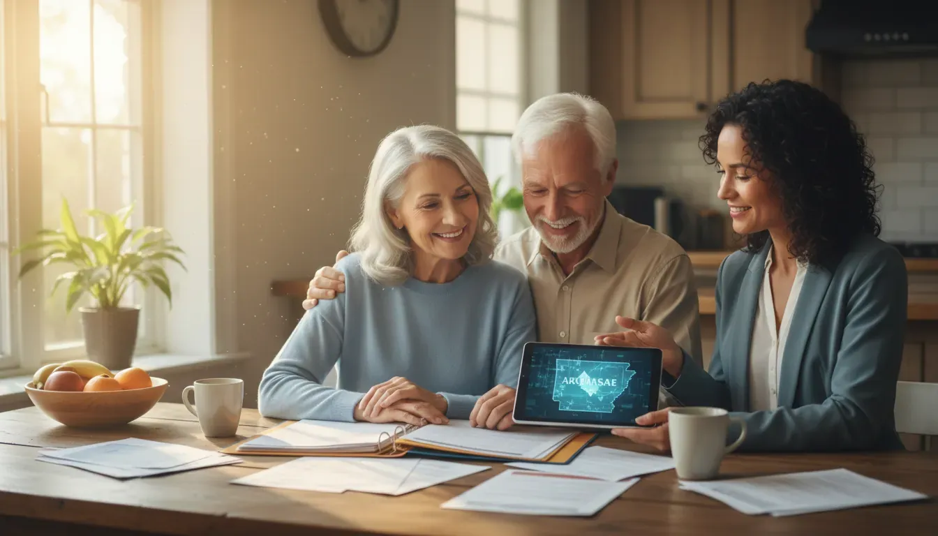 Arkansas couple comparing Medigap plans for 2026 with a Medicare advisor