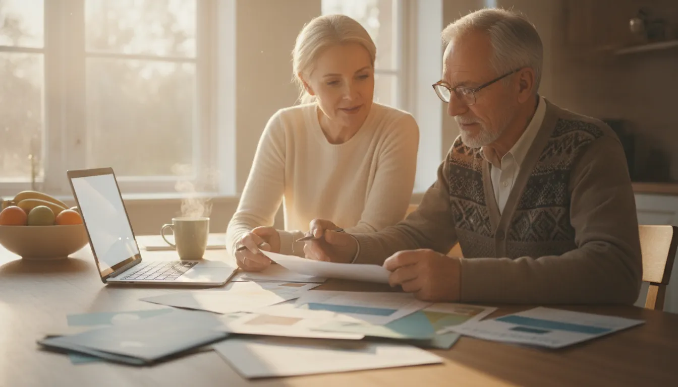 Adult child and aging parent reviewing Medicare choices together