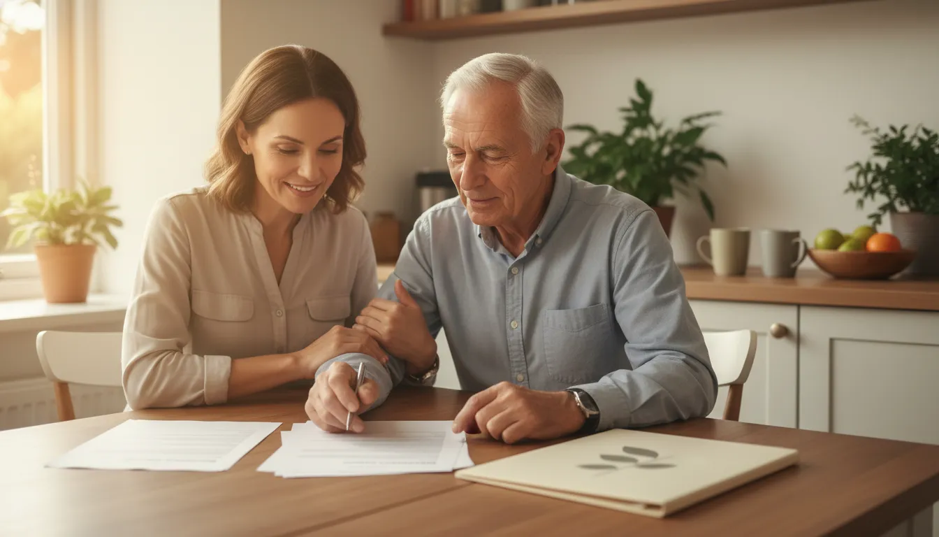 Family reviewing Medicare skilled nursing facility coverage discharge paperwork