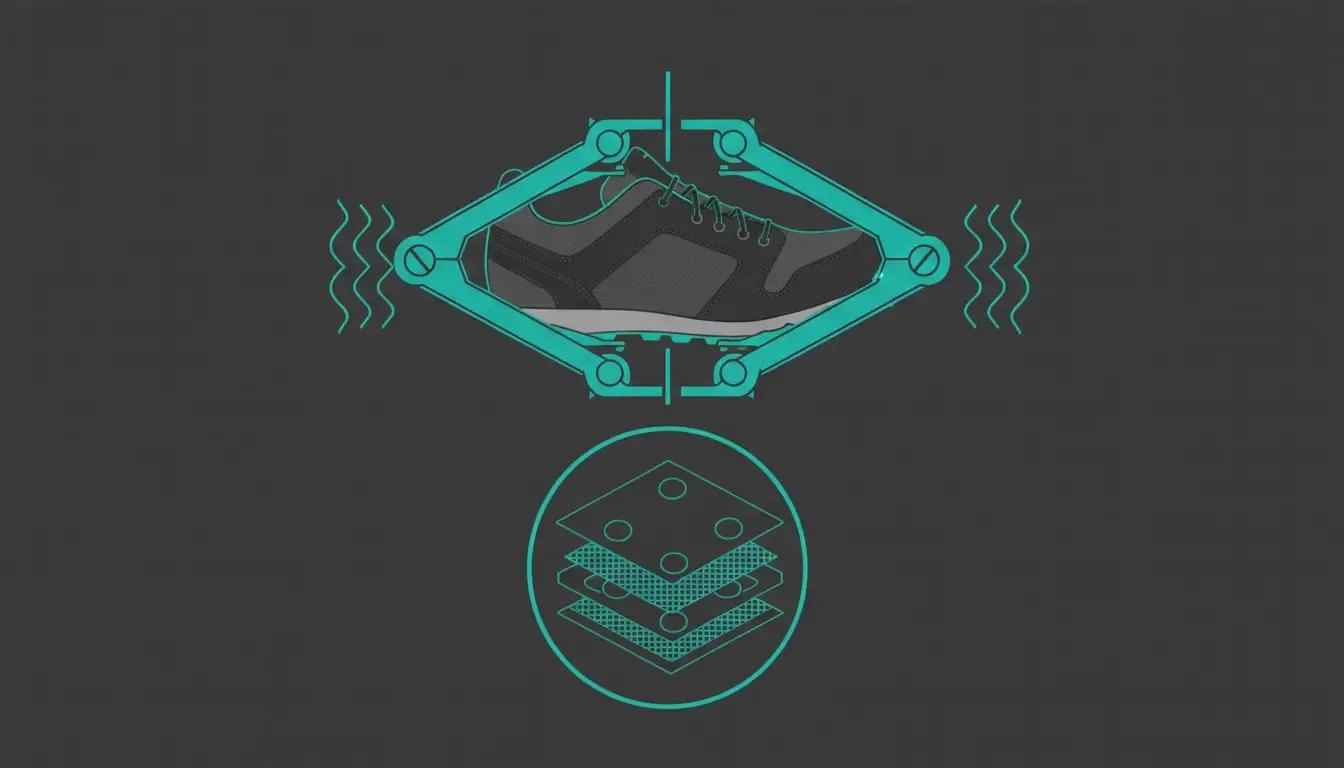 Technical illustration of controlled forefoot widening and reinforced lace-hole construction