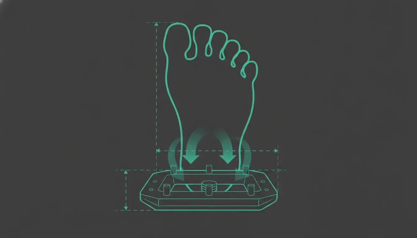 Technical comparison showing relaxed forefoot volume and a wide toe box above a flat mountain-bike pedal