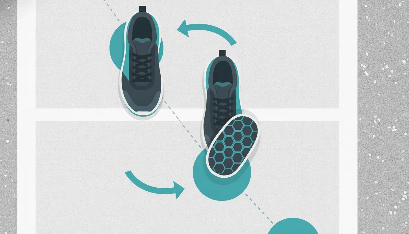 Pickleball footwork and court traction infographic with controlled diagonal movement