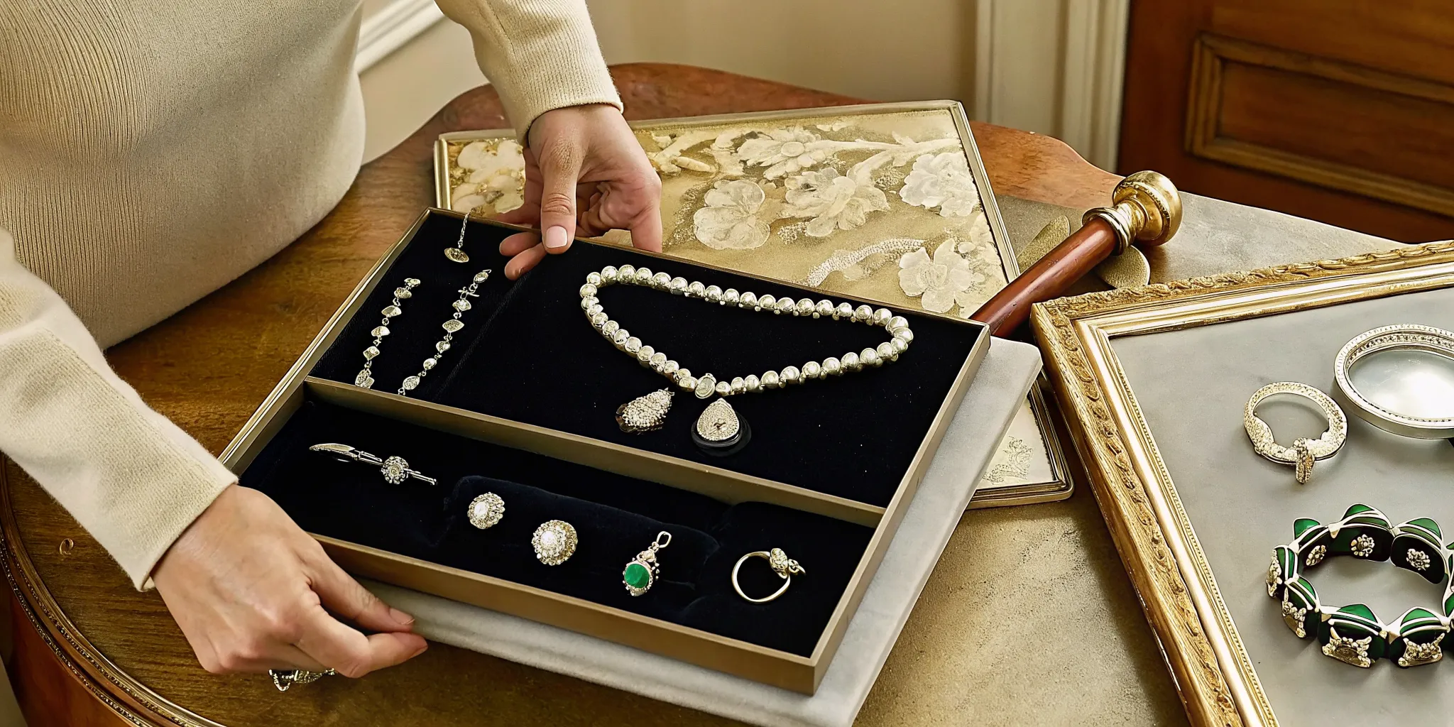 Estate jewelry arranged for professional appraisal