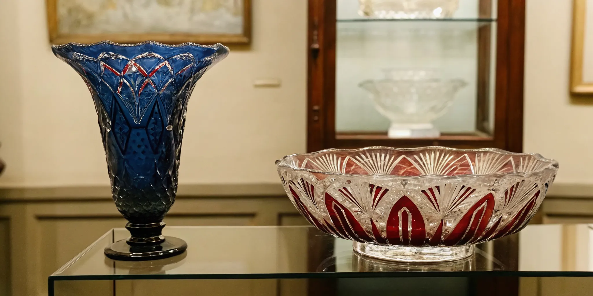 Val Saint Lambert crystal showing rich color and precise cut decoration