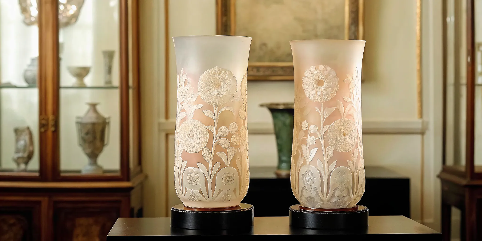 Art Nouveau cameo glass vases illustrating Daum Nancy glass value factors